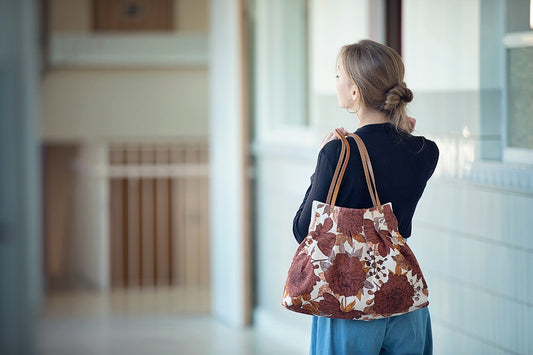 See you at Six - Peonies - Gabardine Twill - almond peach grey