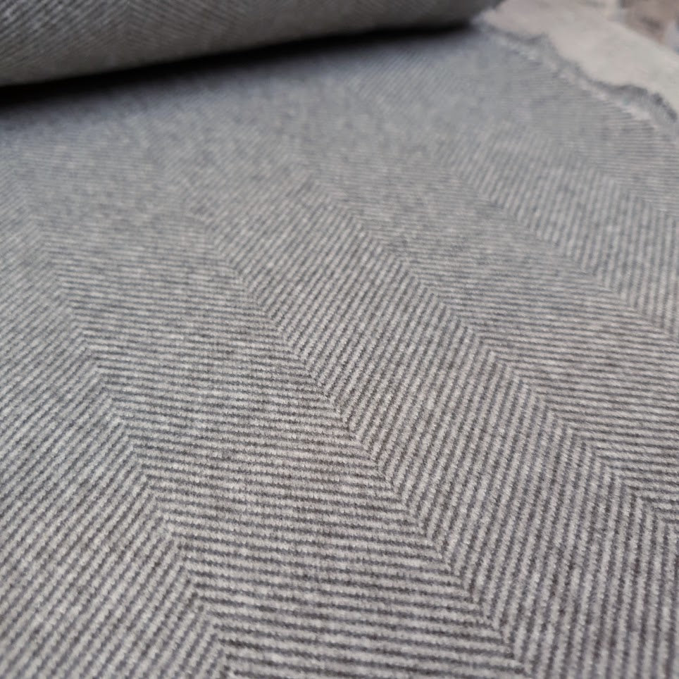 Wolloptik Doubleface - uni Fischgrät grau