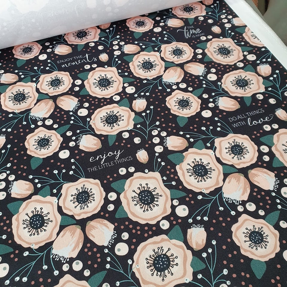 Unikati Stoffdesign - Twill Canvas - Kukka blauschwarz - PANEL