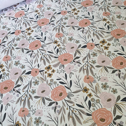 MYO Design - Twill Canvas - Wildrosen - hellgrau-weiß