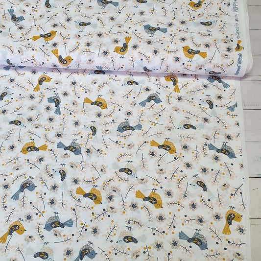 Baumwollstoff Vögelchen - weiß