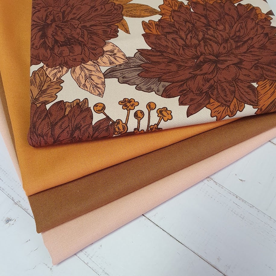 See you at Six - Peonies - Gabardine Twill - almond peach grey