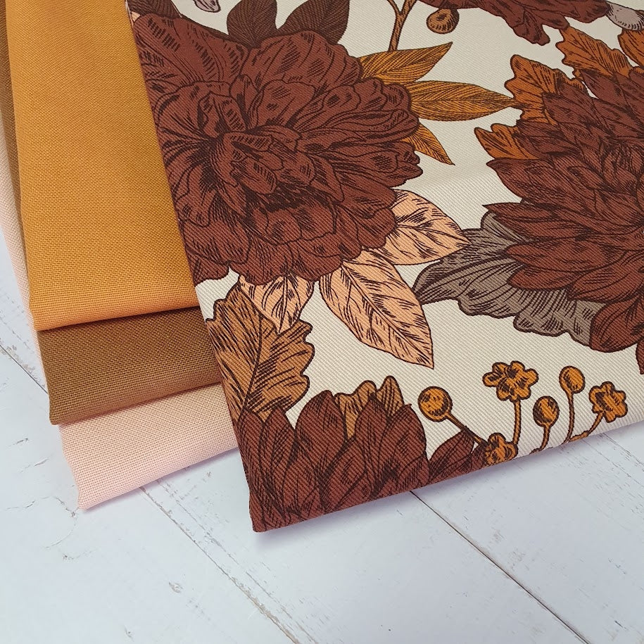 See you at Six - Peonies - Gabardine Twill - almond peach grey