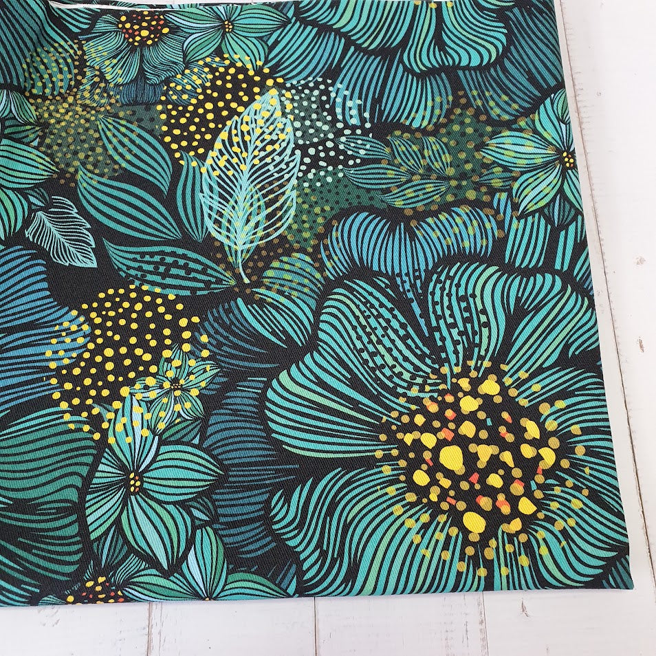 Vorbestellung: MYO Design - Twill Canvas - Turquoise Flowers