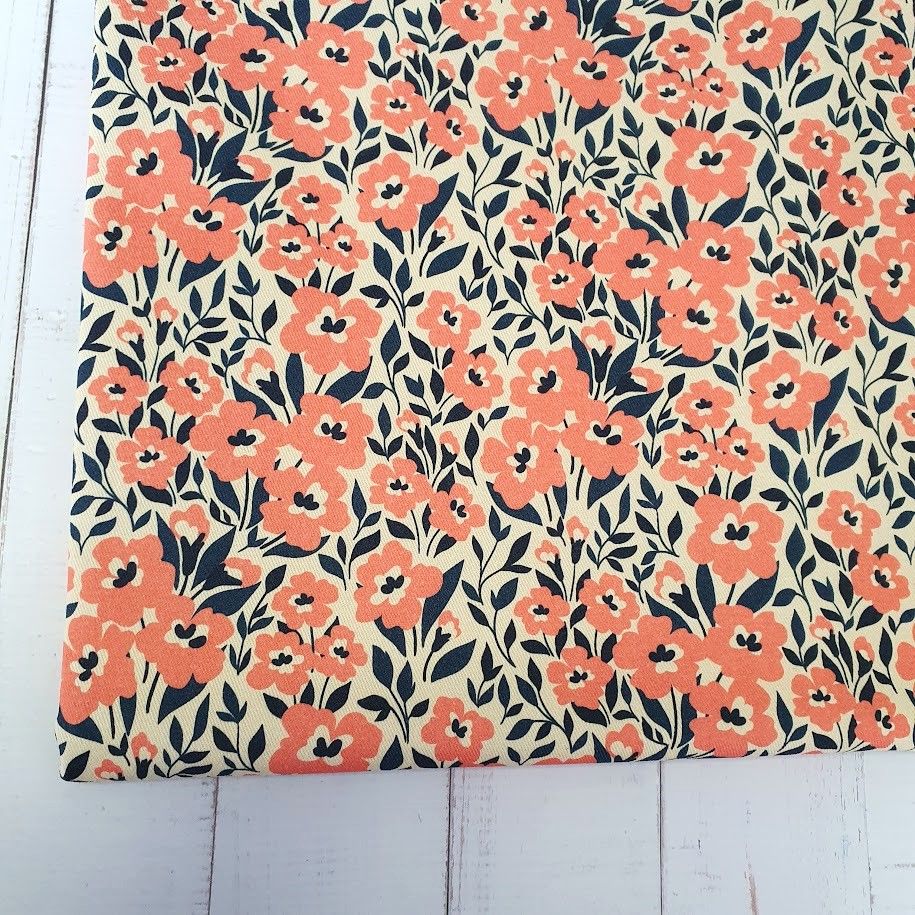 MYO Design - Twill Canvas - Vintage Flowers - coral