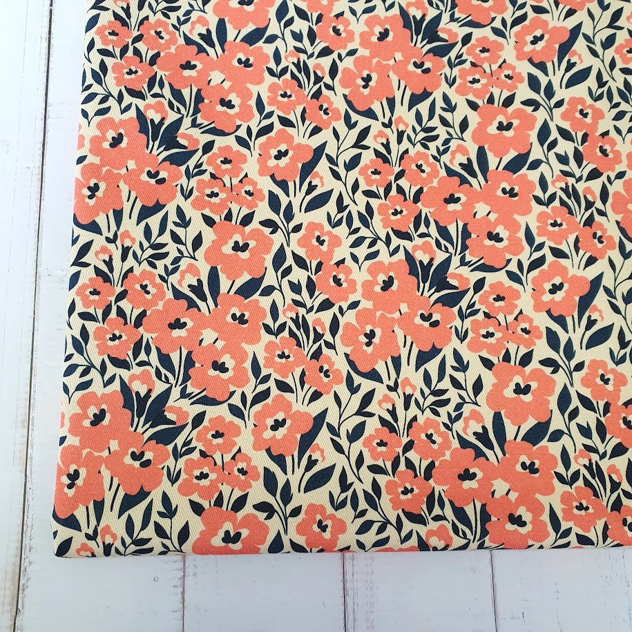 MYO Design - Twill Canvas - Vintage Flowers - coral