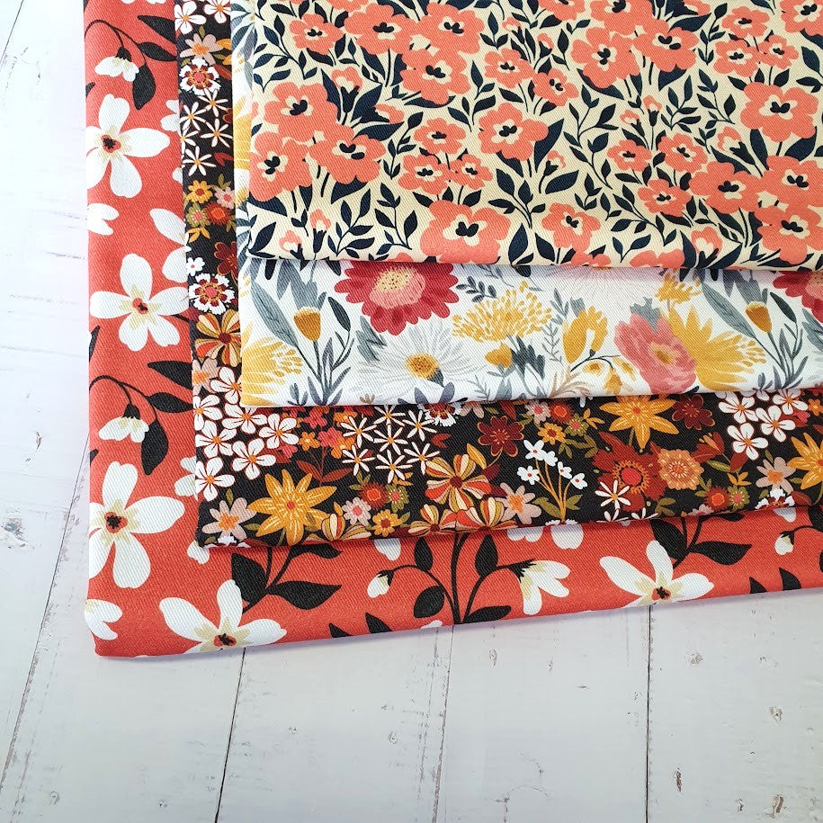 MYO Design - Twill Canvas - Vintage Flowers - coral
