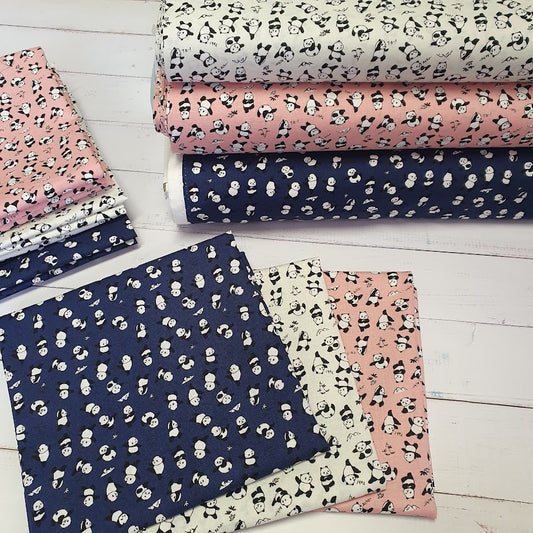 Kokka - Baumwollstoff - Trefle - Pandas - dunkelblau