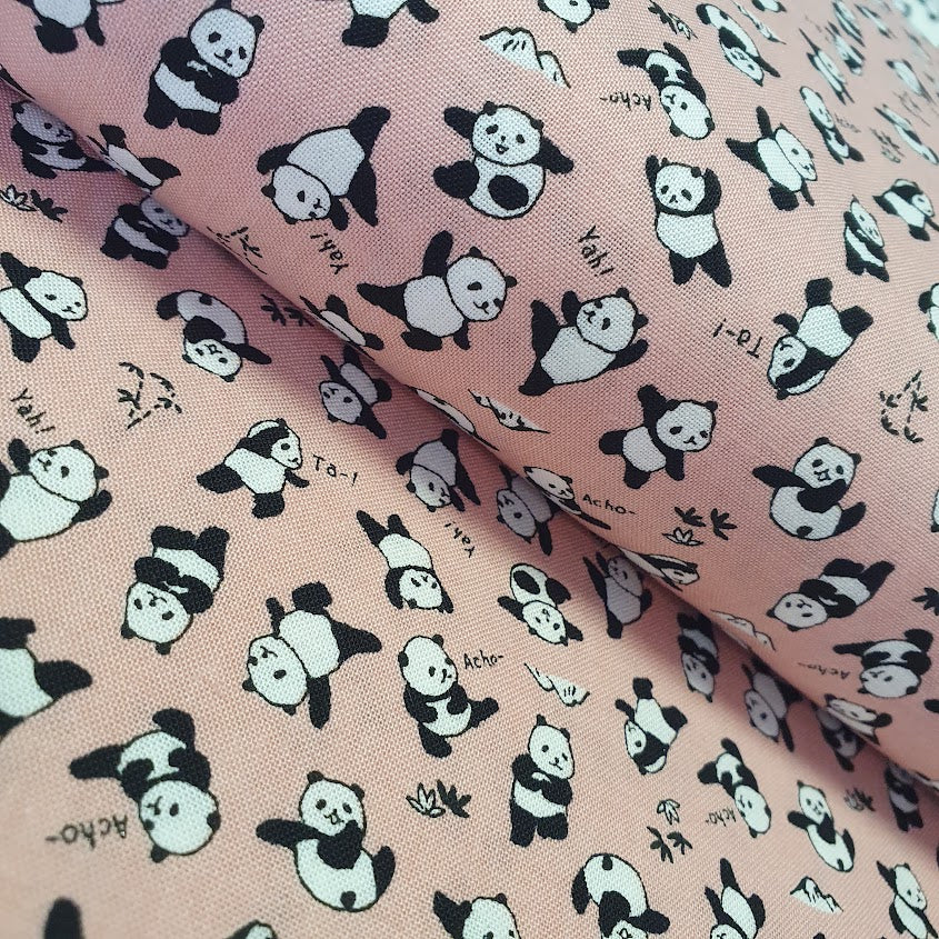 Kokka - Baumwollstoff - Trefle - Pandas - rosa