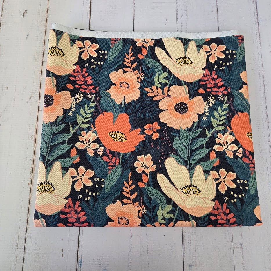 MYO Design - Twill Canvas - Retro Flowers - navy