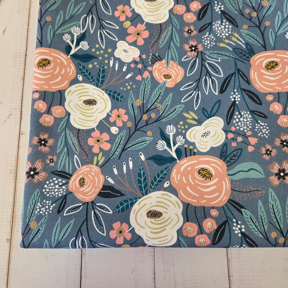 MYO Design - Twill Canvas - Wildrosen - blau