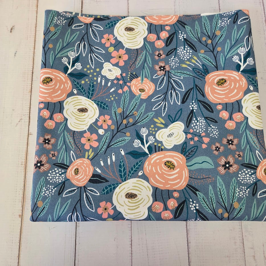 MYO Design - Twill Canvas - Wildrosen - blau