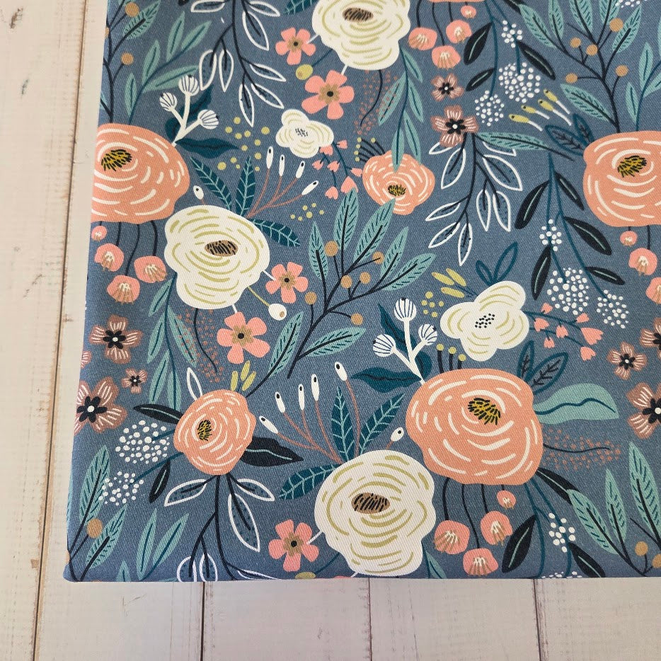 MYO Design - Twill Canvas - Wildrosen - blau