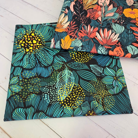 Vorbestellung: MYO Design - Twill Canvas - Turquoise Flowers