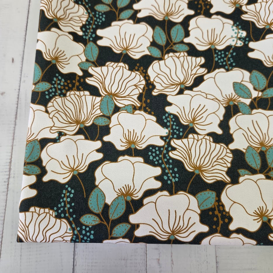 MYO Design - Twill Canvas - White Flowers - petrol