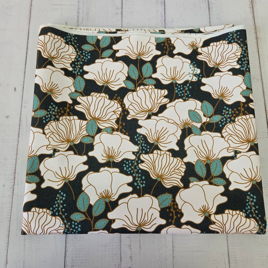 MYO Design - Twill Canvas - White Flowers - petrol