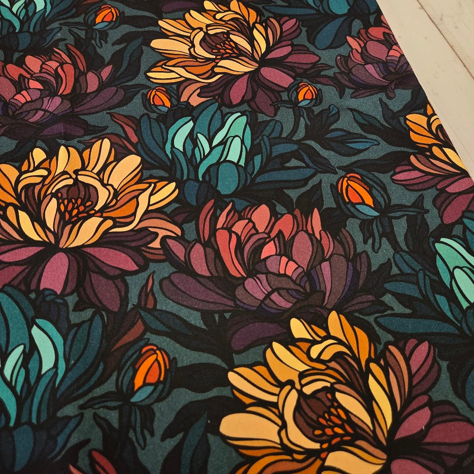 MYO Design - Twill Canvas - Mosaic Flowers -darkpetrol
