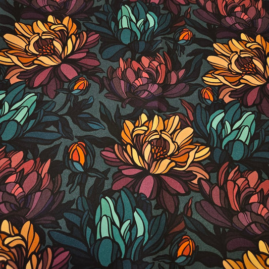 MYO Design - Twill Canvas - Mosaic Flowers -darkpetrol