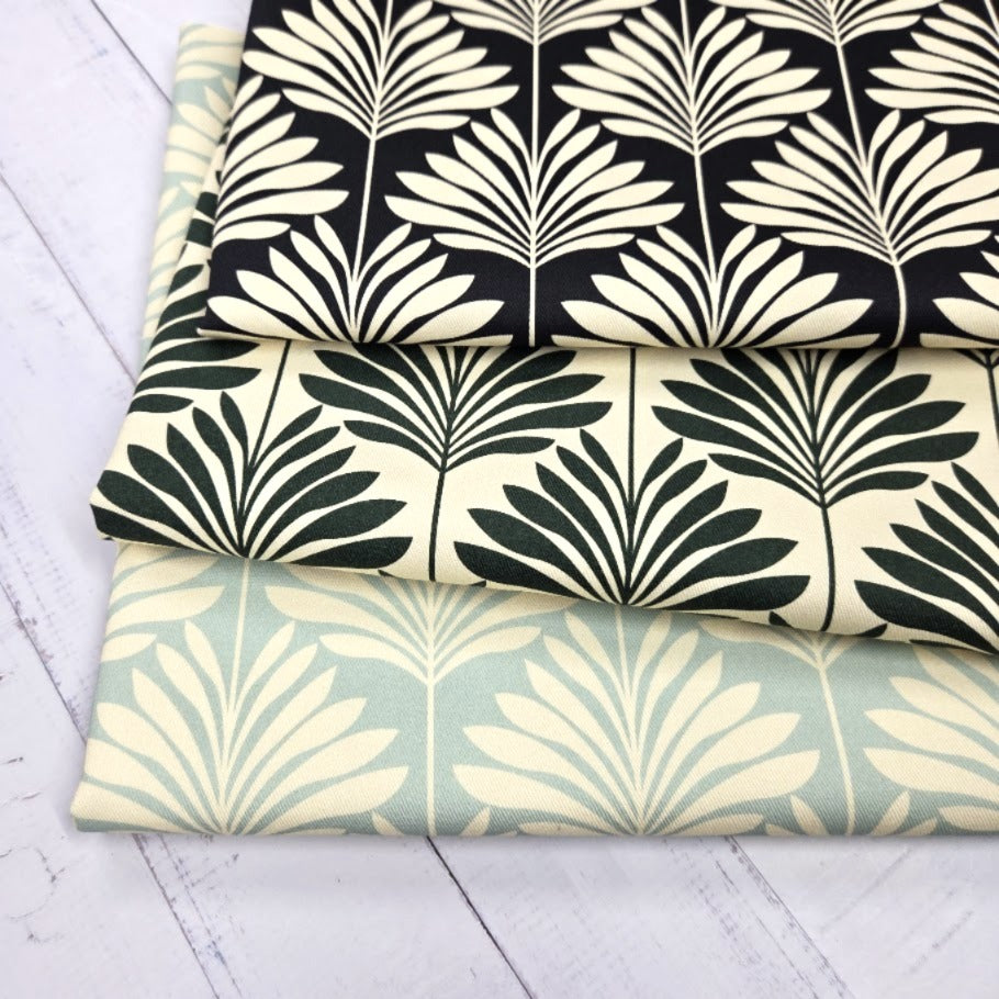 MYO Design - Twill Canvas - Art Deco Leaf in dark green-creme