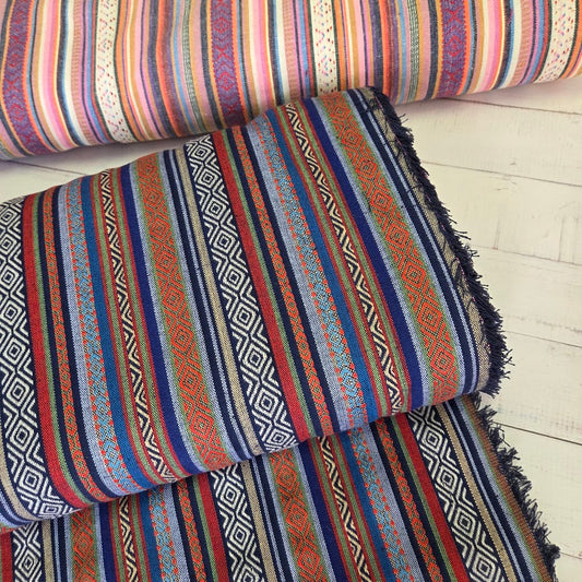 Jacquard Streifen Canvas - Dekostoff - Mexican Stripes - navy