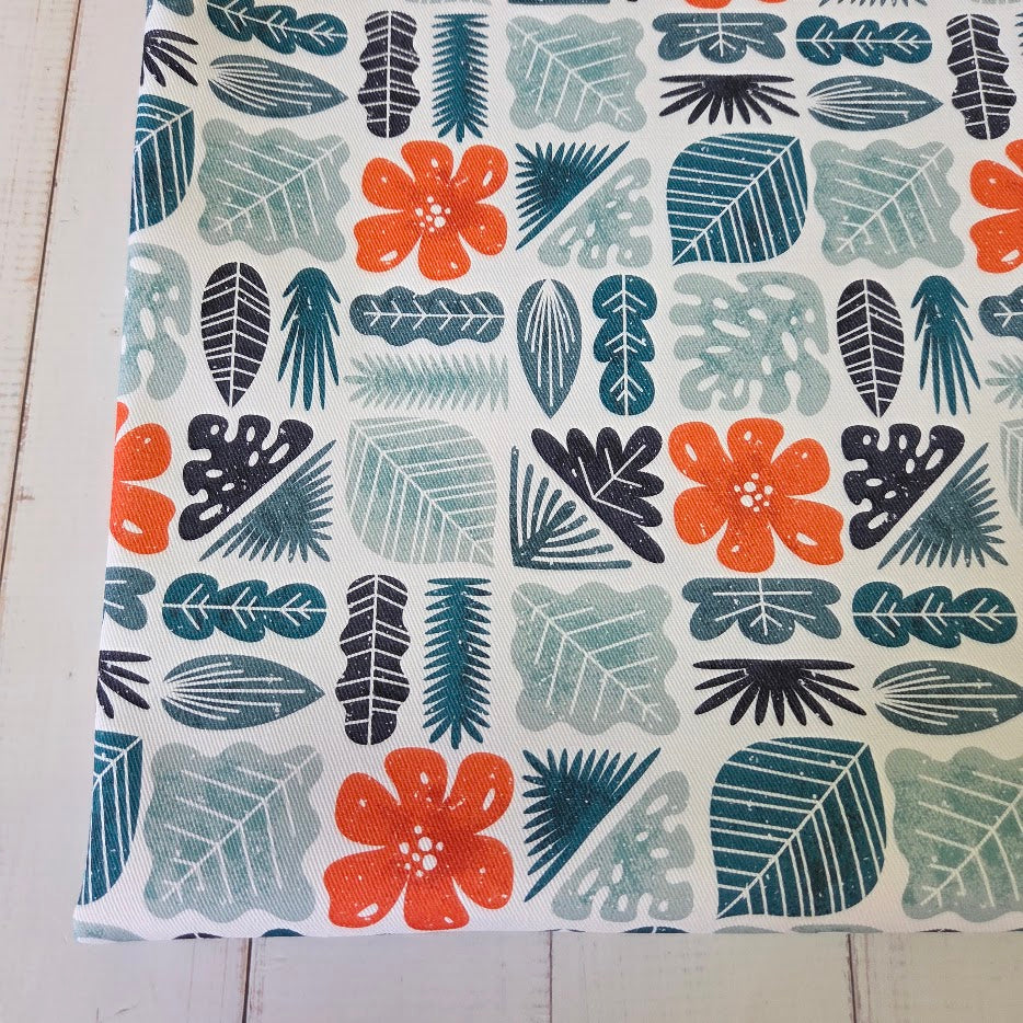 MYO Design - Twill Canvas - Hawaii Style - Tropical Leaves - light petrol