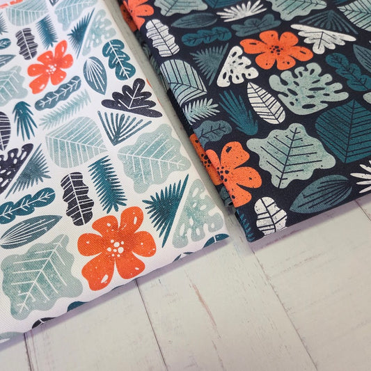 MYO Design - Twill Canvas - Hawaii Style - Tropical Leaves - navy