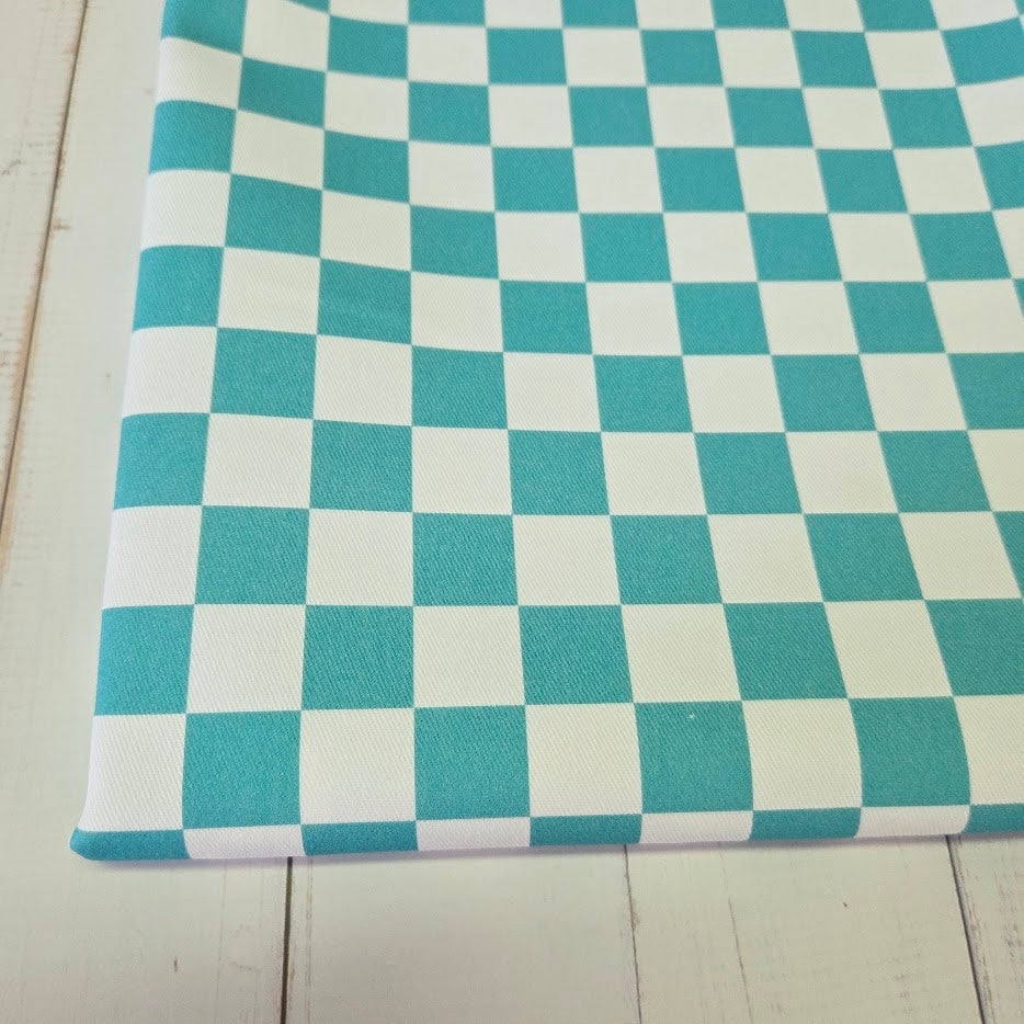 Türkis Checkerd - Karo Twill Canvas in türkis-weiss