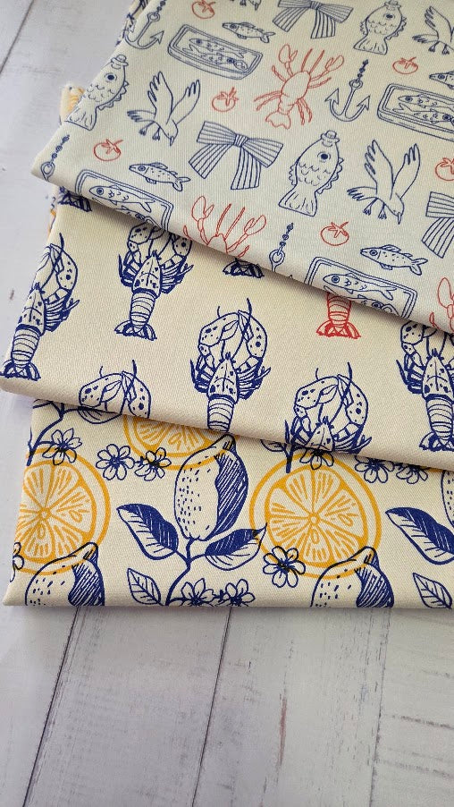 MYO Design - Twill Canvas - Lemons blue-white