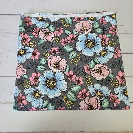 MYO Design - Twill Canvas - Pastel Flowers - grau