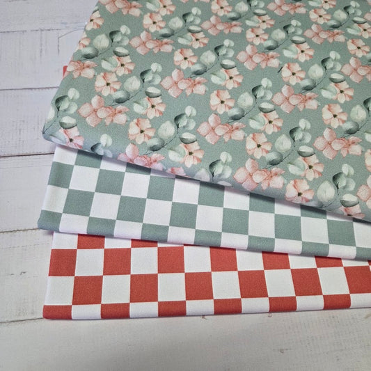 Stoffreste Paket - Canvas Checkers und Hydragea - mint