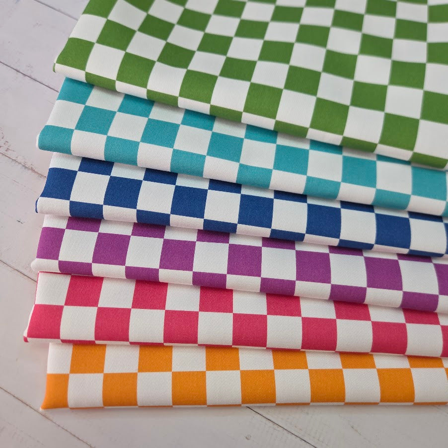 MYO Design - Türkis Checkered - Karo Twill Canvas in dustypetrol-weiss