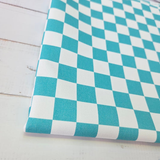 MYO Design - Türkis Checkered - Karo Twill Canvas in türkis-weiss