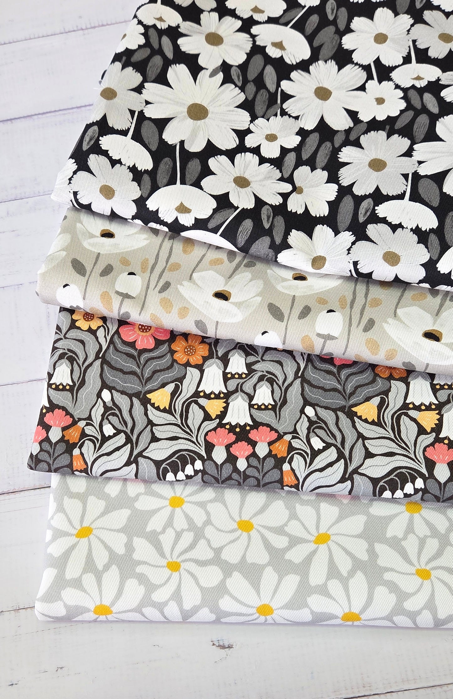 MYO Design - Twill Canvas - White Flowers - grey