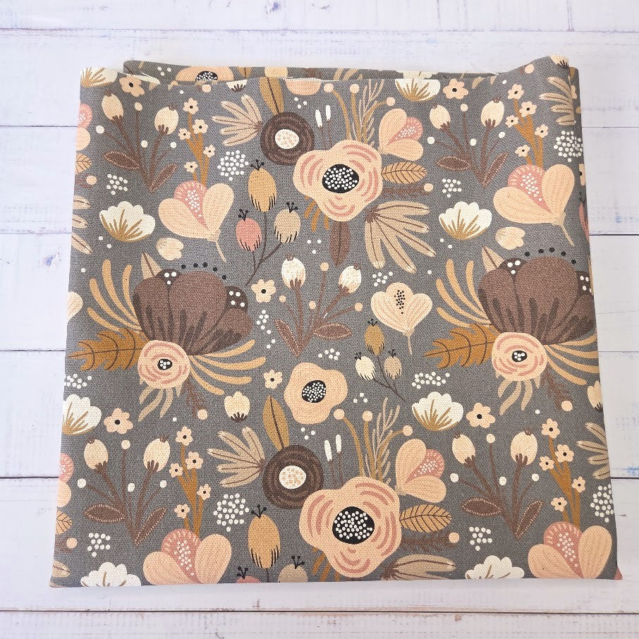 MYO Design - Unbleached Cotton Canvas - Flowerfield grey rose