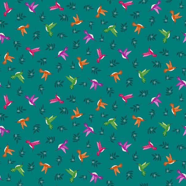 Makower - Jewel Tones - Hummingbirds - teal