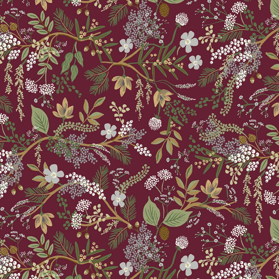Cotton and Steel - Rifle Paper Co. - English Rose - Juniper Forest - burgundy