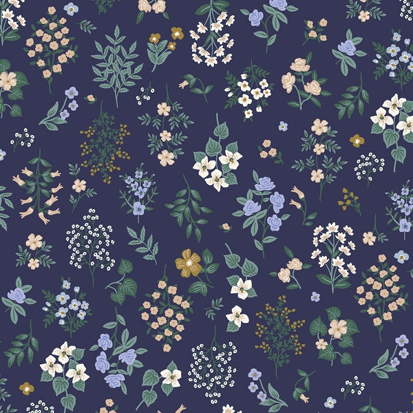 Cotton and Steel - Rifle Paper Co. - Strawberry Fields - Hawthorne - navy
