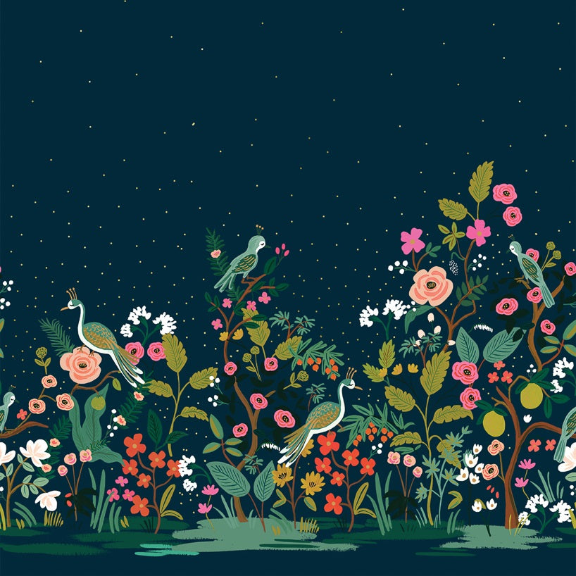 Cotton and Steel - Rifle Paper Co. - English Garden - Growing Garden navy