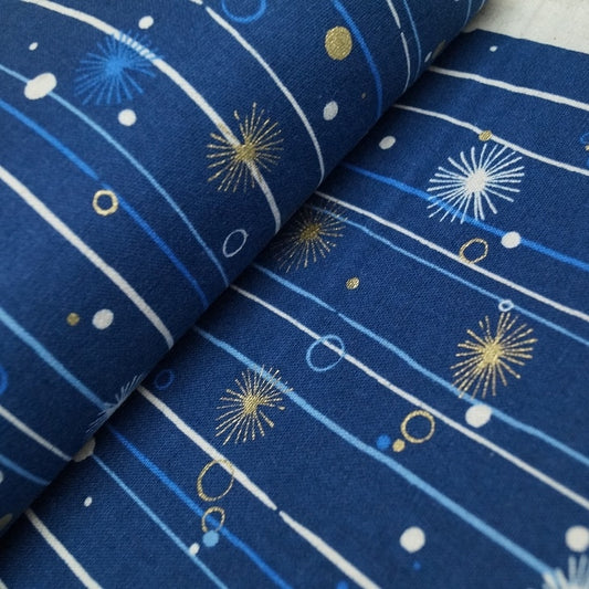 Leinenmix - Canvas Starstripes - dunkelblau - metallic