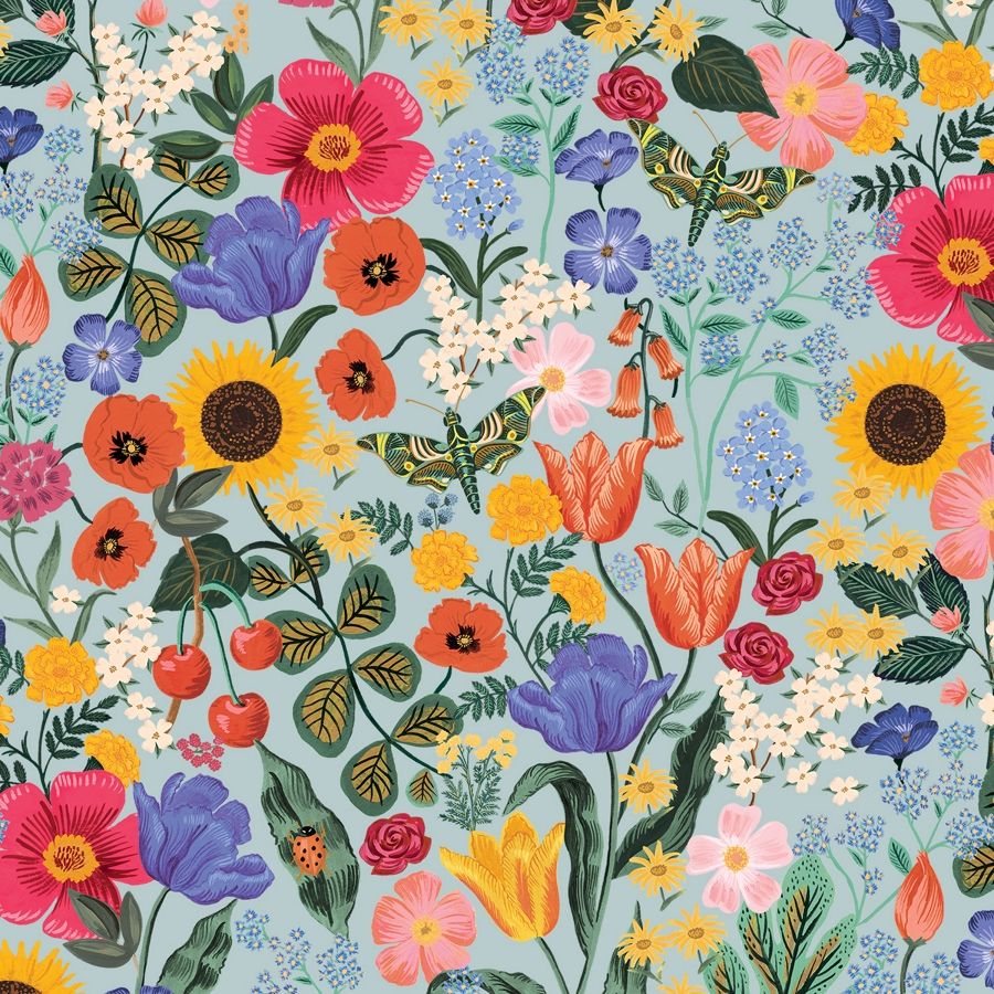 Cotton and Steel - Rifle Paper Co. - Curio - Blossom - light blue digital