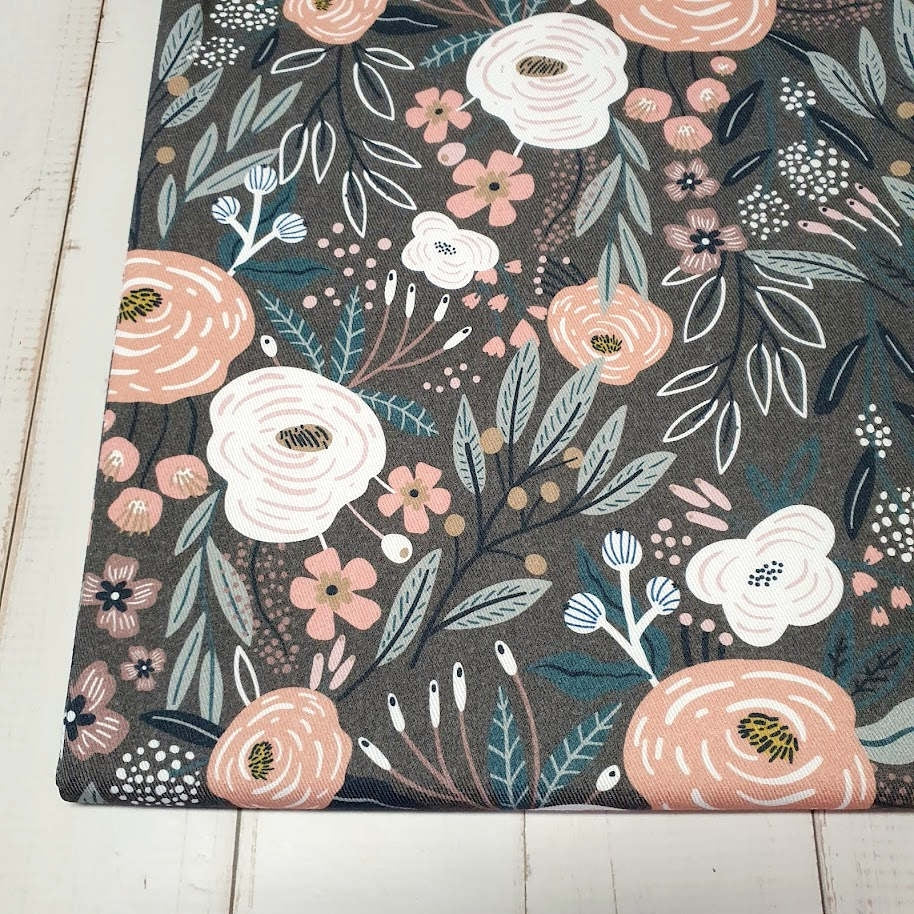 MYO Design - Twill Canvas - Wildrosen - grau