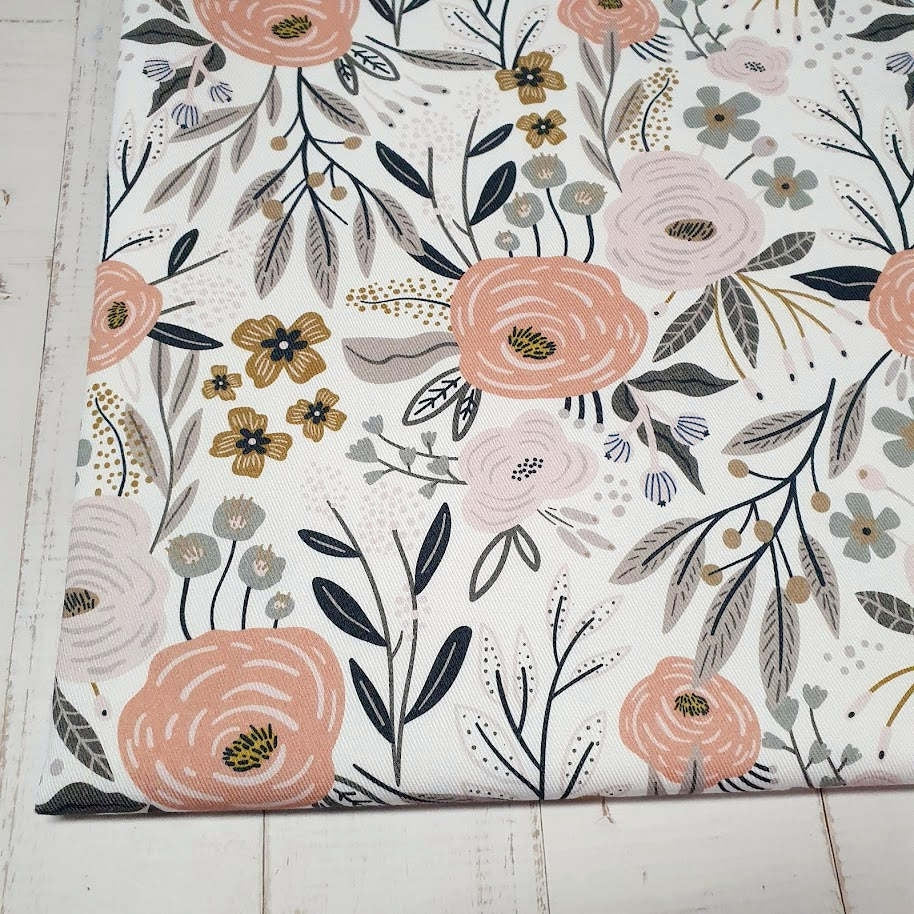 MYO Design - Twill Canvas - Wildrosen - hellgrau-weiß