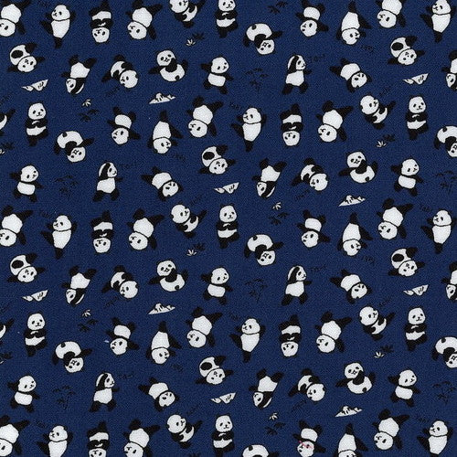 Kokka - Baumwollstoff - Trefle - Pandas - dunkelblau