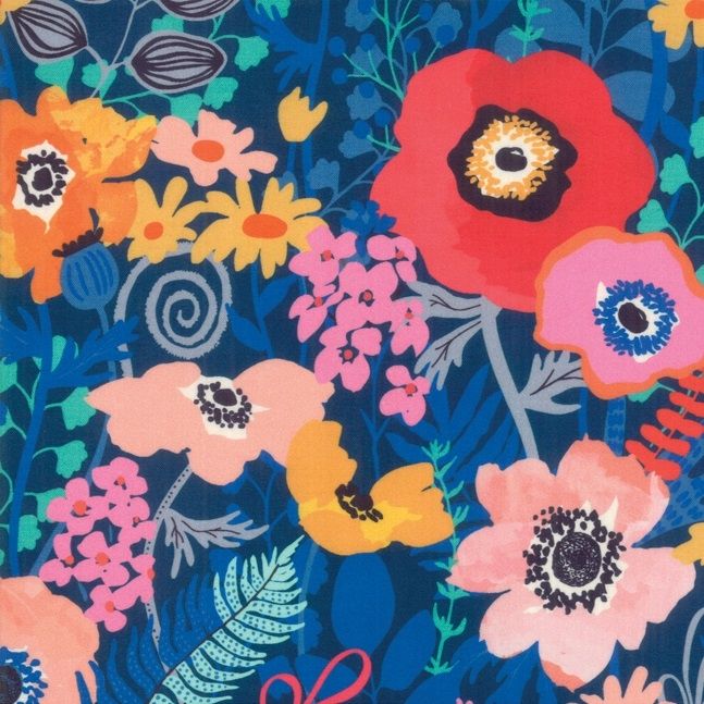 Moda - Botanica - Flowers, navy