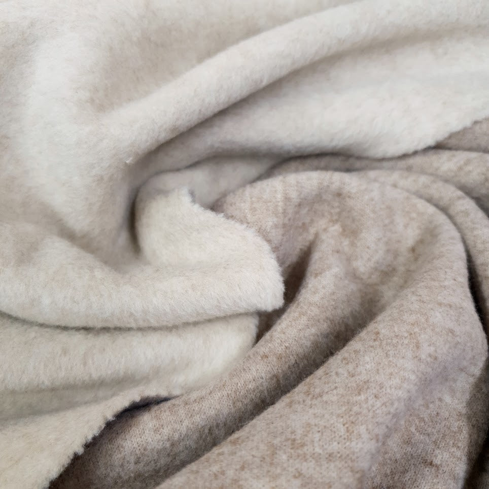 Wolloptik Doubleface - uni beige / ecru