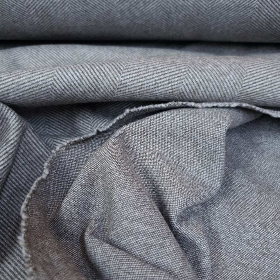 Wolloptik Doubleface - uni Fischgrät grau