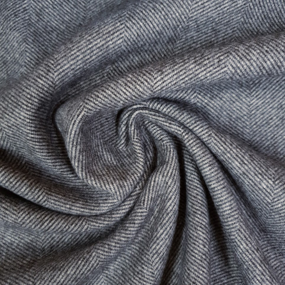 Wolloptik Doubleface - uni Fischgrät blaugrau