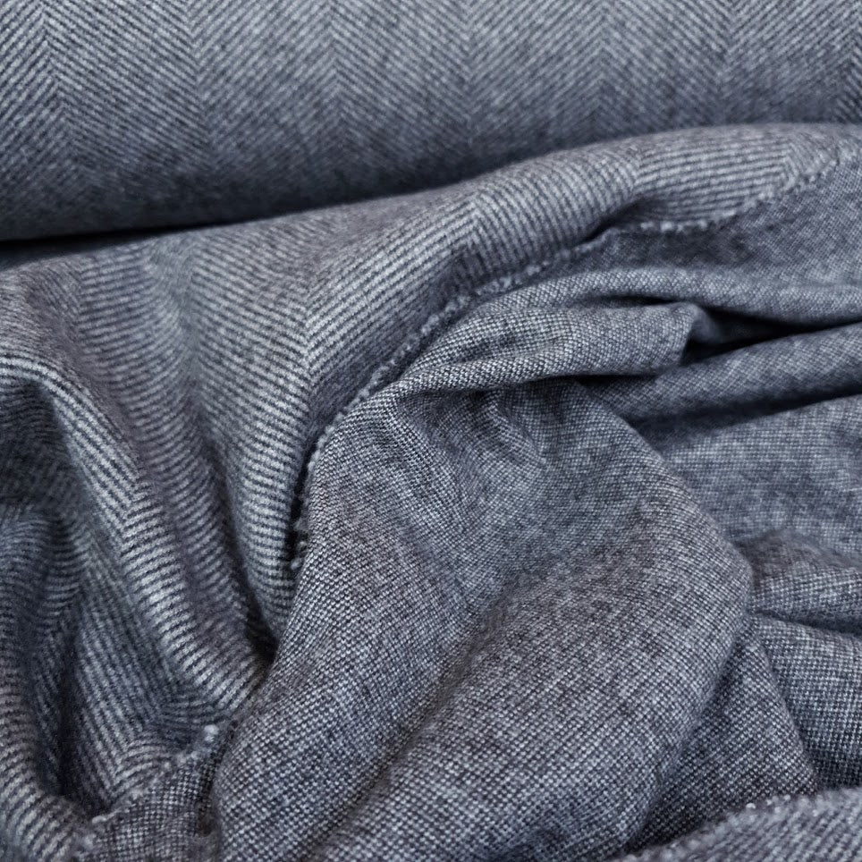 Wolloptik Doubleface - uni Fischgrät blaugrau