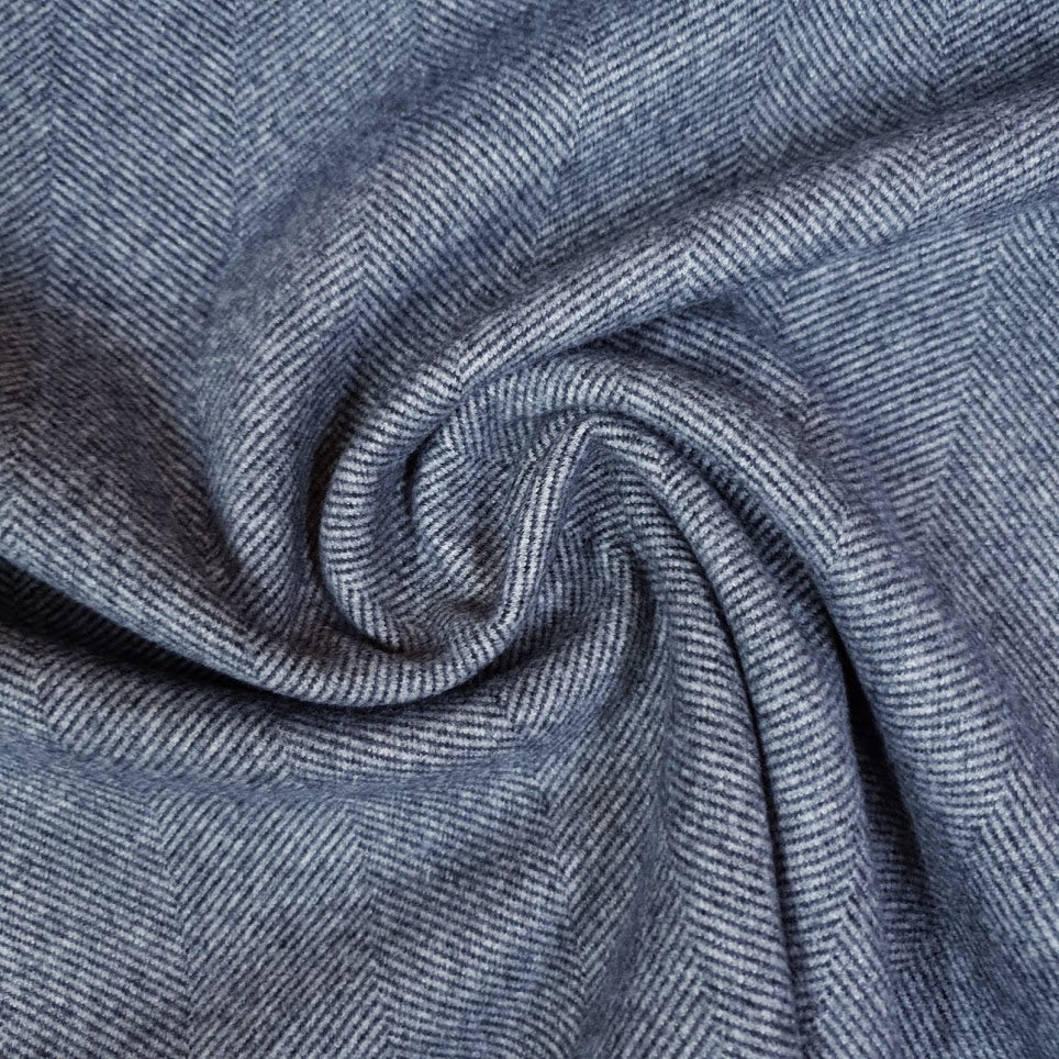 Wolloptik Doubleface - uni Fischgrät blaugrau