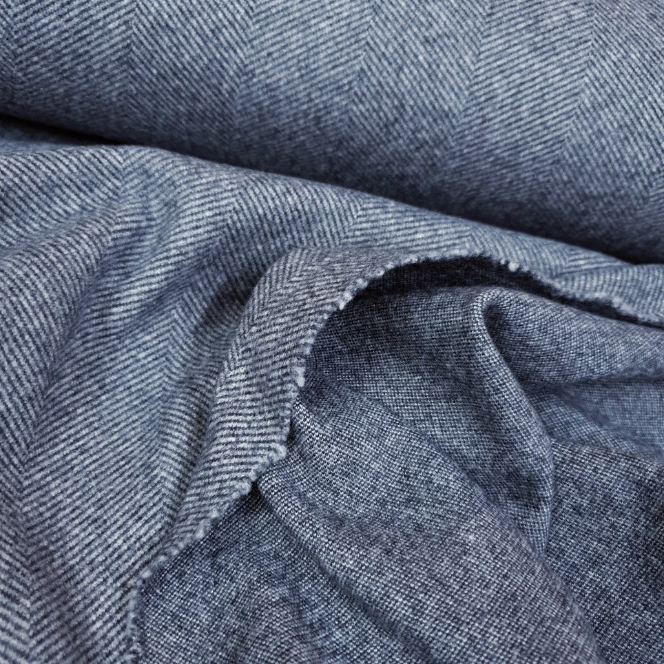 Wolloptik Doubleface - uni Fischgrät blaugrau